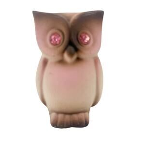 vintage Roselane Pottery pink & brown Sparkler Owl figurine rhinestone eyes MCM